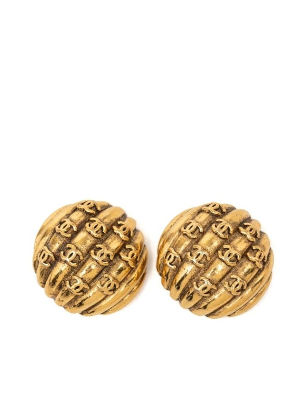 Chanel Vintage CC Logo Earrings Gold Plated